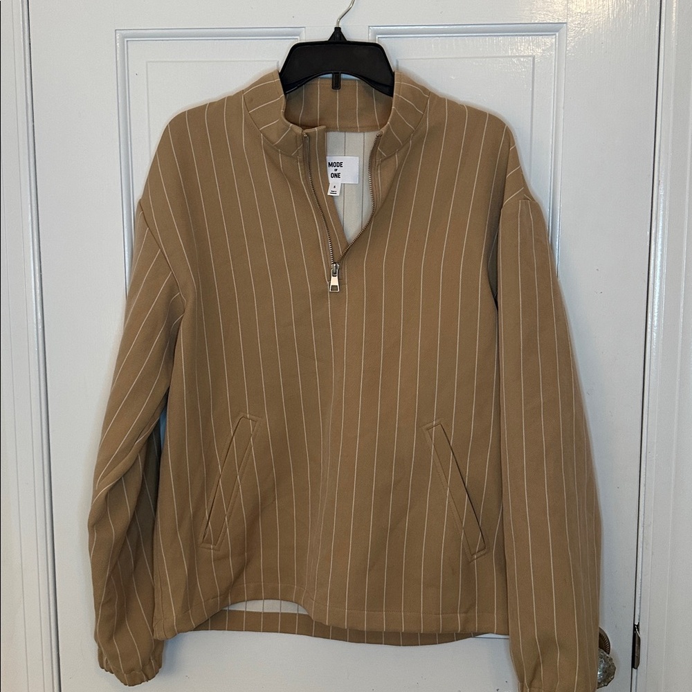 Mode of One Tan Striped Quarter Zip Pullover size S‎ NWT Imperfect